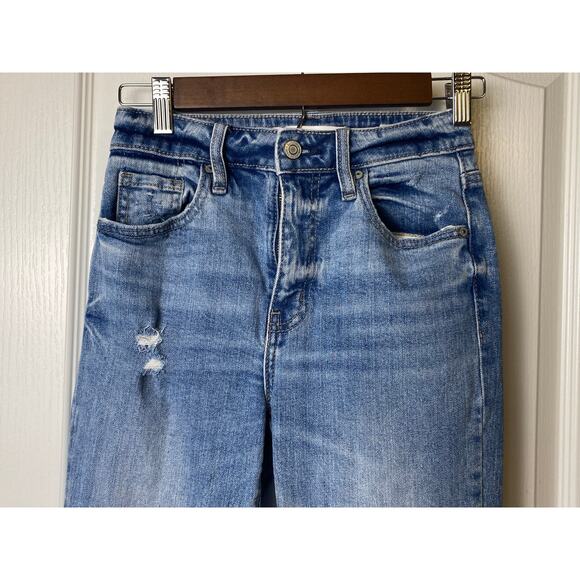 Eunina Women's Medium Wash Distressed Tapered Leg High Rise Jeans Size 0 - Picture 5 of 11